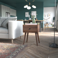 Flash Furniture EM-0319-WAL-GG Hatfield Mid-Century Modern One Drawer Wood Nightstand, Side Accent or End Table with Soft Close Storage Drawer, Dark Walnut